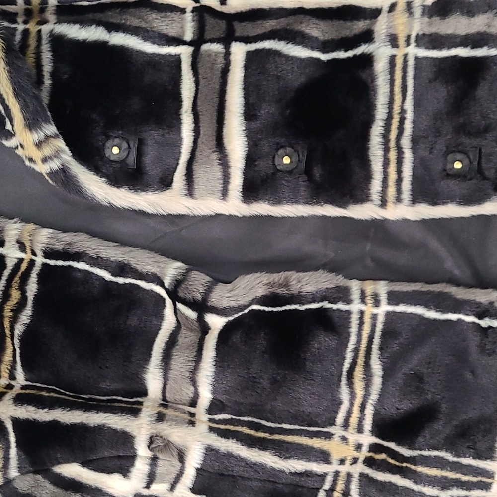 ISAAC MIZRAHI LIVE Faux Fur Dress Coat plaid, long Sz L - Picture 8 of 8